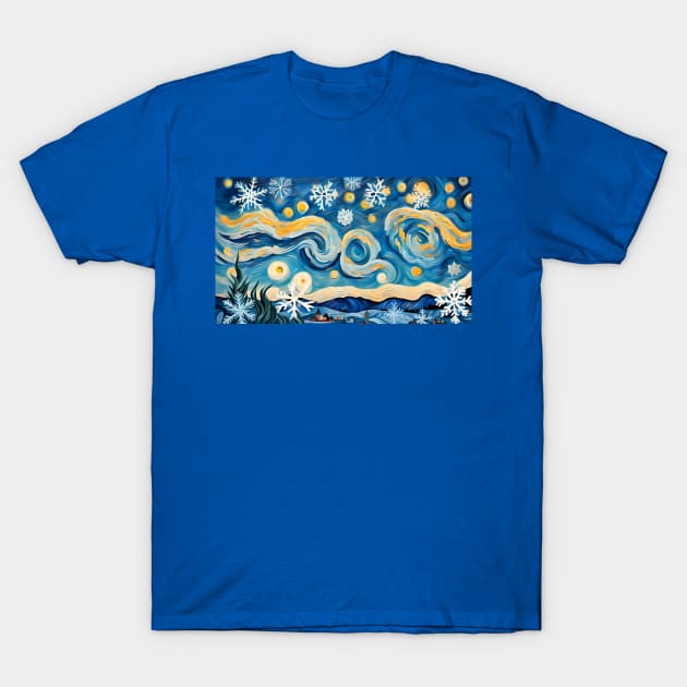 Snowflakes van Gogh Style T-Shirt by FineArtworld7